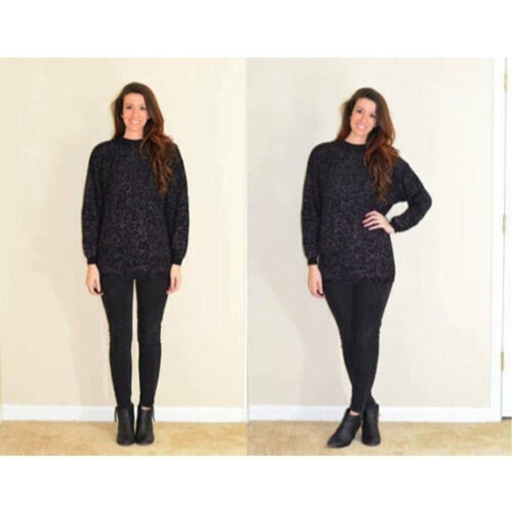 Vtg American Pride Sweater Black Silver Tensil Long Sleeve Crewneck Made In USA